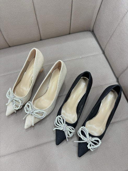 Women Glitter Knot-Tow Mid Heel